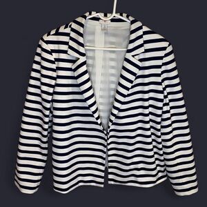 Chico's white & navy striped blazer